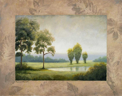 Green Land I White Modern Wood Framed Art Print with Double Matting by Marcon, Michael