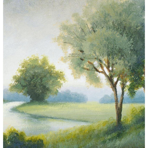Green Land Square II Black Modern Wood Framed Art Print by Marcon, Michael