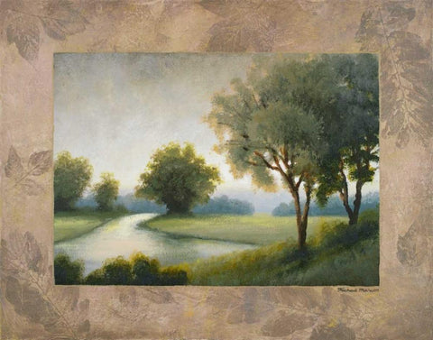 Green Land II White Modern Wood Framed Art Print with Double Matting by Marcon, Michael