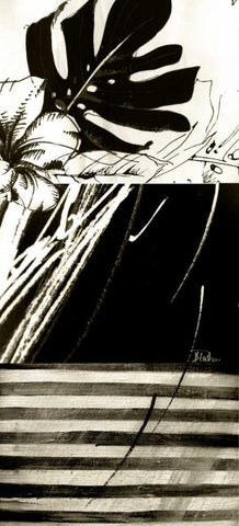 Black and White Leaves II White Modern Wood Framed Art Print with Double Matting by Pinto, Patricia