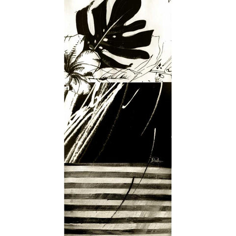 Black and White Leaves II Black Modern Wood Framed Art Print by Pinto, Patricia