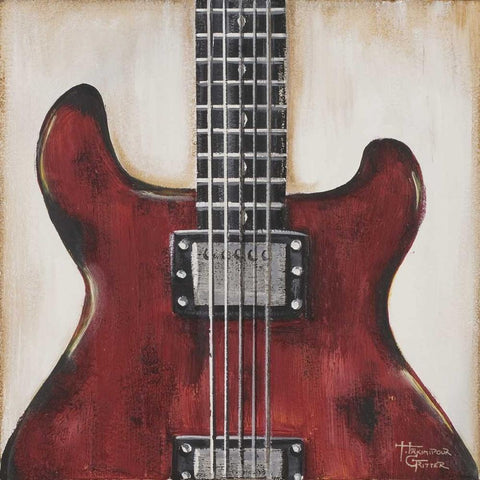 Fender - Red Guitar Black Ornate Wood Framed Art Print with Double Matting by Hakimipour-Ritter