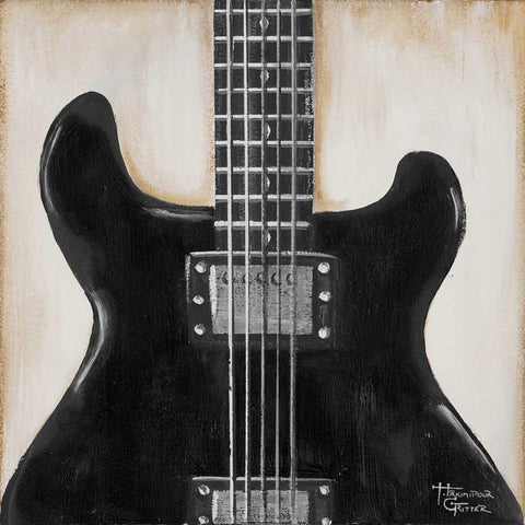 Black Guitar White Modern Wood Framed Art Print with Double Matting by Hakimipour-Ritter