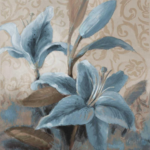 Soft Blue Blooms II Black Modern Wood Framed Art Print with Double Matting by Loreth, Lanie