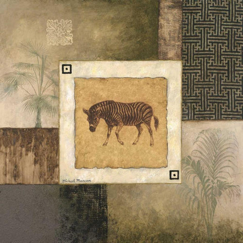 Zebra Woodcut Black Modern Wood Framed Art Print by Marcon, Michael