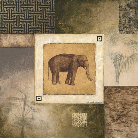 Elephant Woodcut Black Modern Wood Framed Art Print by Marcon, Michael