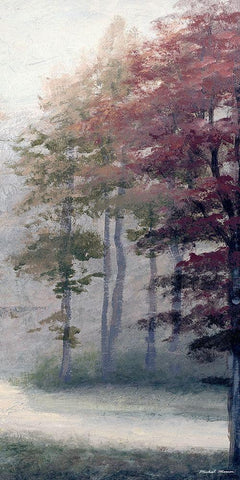 Mist October Trees White Modern Wood Framed Art Print with Double Matting by Marcon, Michael