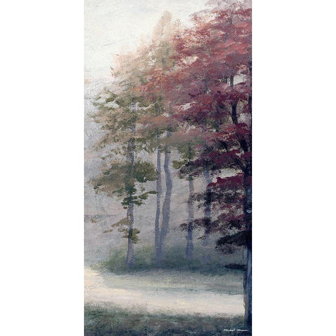 Mist October Trees White Modern Wood Framed Art Print by Marcon, Michael