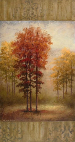 October Trees II White Modern Wood Framed Art Print with Double Matting by Marcon, Michael