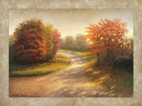 Autumn Lane I White Modern Wood Framed Art Print with Double Matting by Marcon, Michael