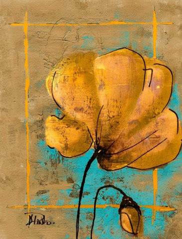 Golden Artistic Poppy II White Modern Wood Framed Art Print with Double Matting by Pinto, Patricia