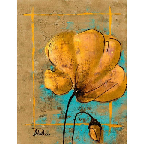 Golden Artistic Poppy II White Modern Wood Framed Art Print by Pinto, Patricia