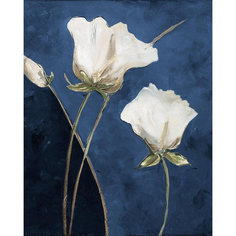 Blooms On Blue White Modern Wood Framed Art Print by Pinto, Patricia