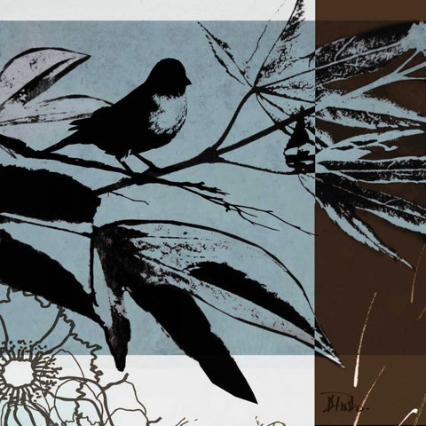 Blue-White Silhouette I Black Modern Wood Framed Art Print by Pinto, Patricia