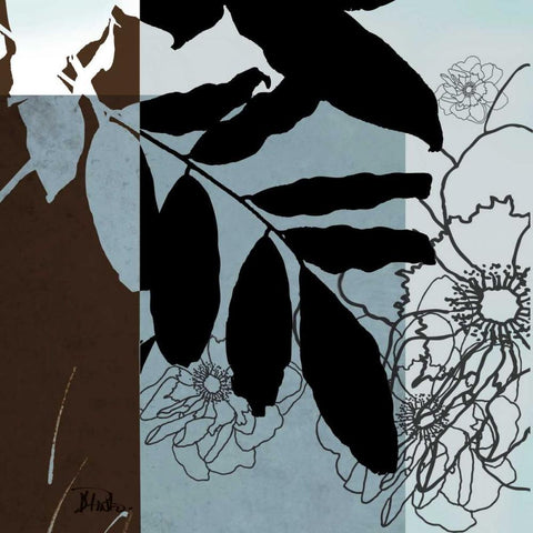 Blue-White Silhouette II Black Ornate Wood Framed Art Print with Double Matting by Pinto, Patricia