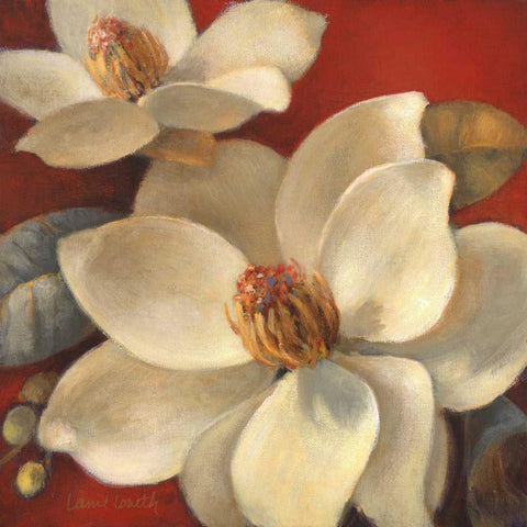 Magnolia Passion I Gold Ornate Wood Framed Art Print with Double Matting by Loreth, Lanie