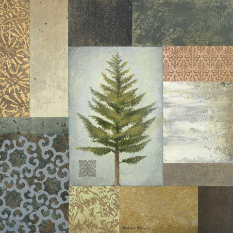 Dezo Tree II White Modern Wood Framed Art Print with Double Matting by Marcon, Michael
