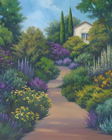 Garden Path II White Modern Wood Framed Art Print with Double Matting by Rhyan, Vivien