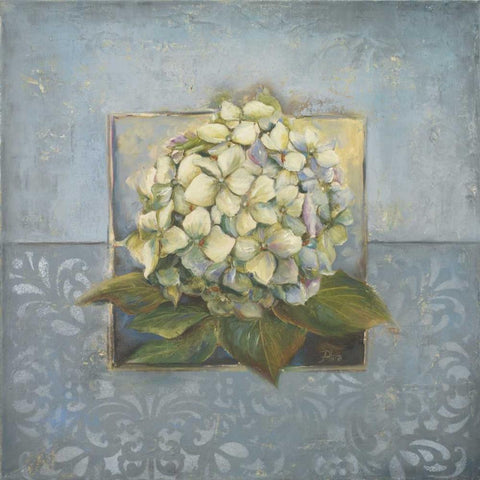 Hydrangeas on Blue I Black Modern Wood Framed Art Print with Double Matting by Pinto, Patricia
