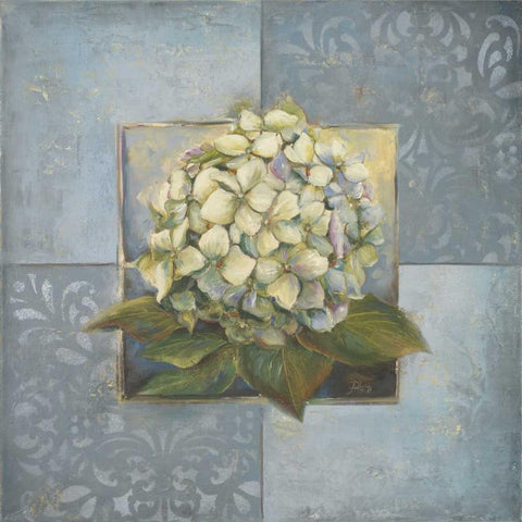 Hydrangeas on Blue I Black Modern Wood Framed Art Print with Double Matting by Pinto, Patricia