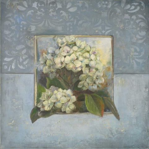 Hydrangeas on Blue II White Modern Wood Framed Art Print by Pinto, Patricia