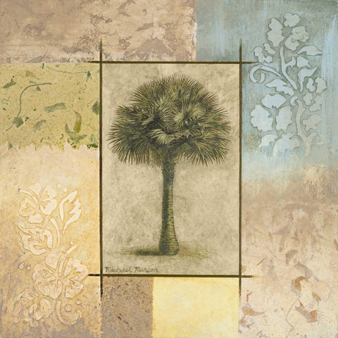 Palm Woodcut I White Modern Wood Framed Art Print with Double Matting by Marcon, Michael