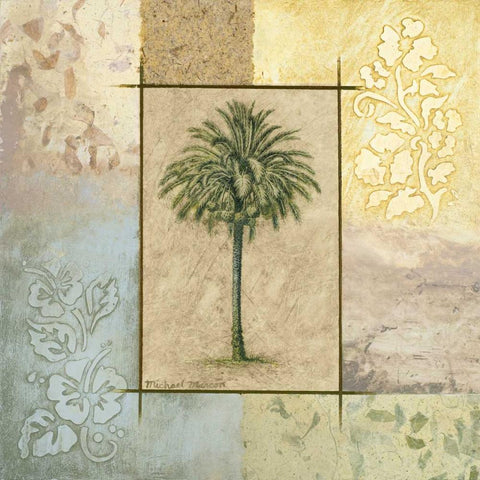 Palm Woodcut II Black Modern Wood Framed Art Print by Marcon, Michael