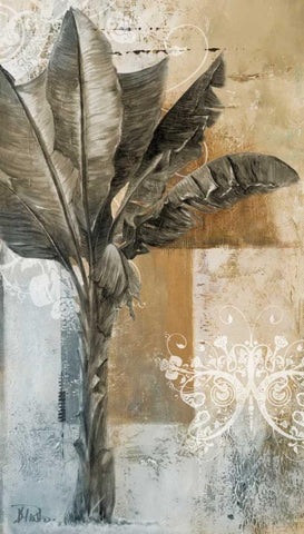 Palm and Ornament I White Modern Wood Framed Art Print with Double Matting by Pinto, Patricia