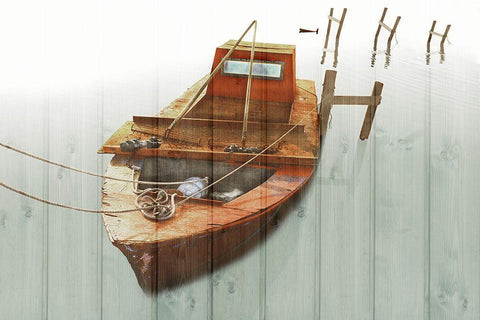 Boat with Textured Wood Look III Black Ornate Wood Framed Art Print with Double Matting by Mabat, Ynon