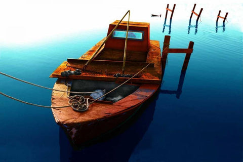 Boat III White Modern Wood Framed Art Print with Double Matting by Mabat, Ynon