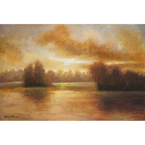 Golden Lake Glow I White Modern Wood Framed Art Print by Marcon, Michael