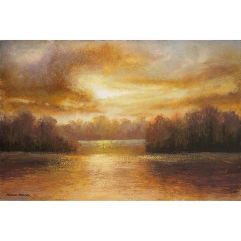 Golden Lake Glow II Gold Ornate Wood Framed Art Print with Double Matting by Marcon, Michael