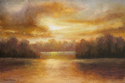 Golden Lake Glow II White Modern Wood Framed Art Print with Double Matting by Marcon, Michael