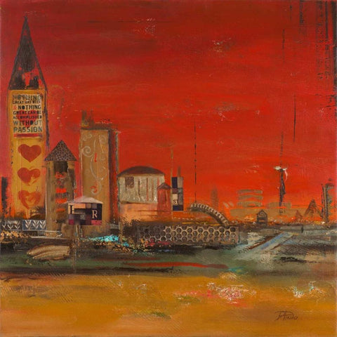 Crazy City II Black Ornate Wood Framed Art Print with Double Matting by Pinto, Patricia