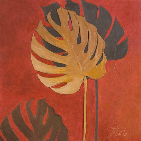 My Fashion Leaves on Red I Black Modern Wood Framed Art Print by Pinto, Patricia