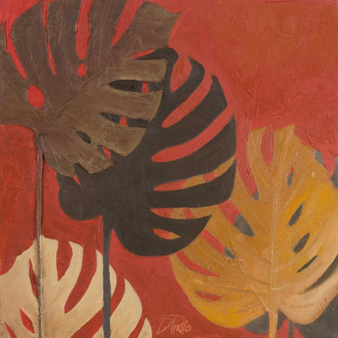 My Fashion Leaves on Red II White Modern Wood Framed Art Print by Pinto, Patricia