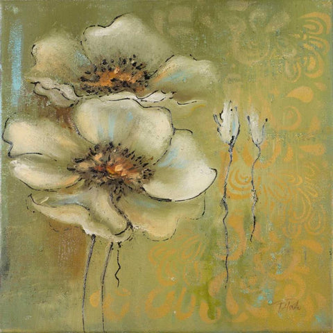 The Green Flowers I White Modern Wood Framed Art Print by Pinto, Patricia