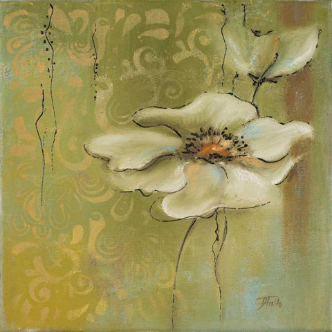 The Green Flowers II White Modern Wood Framed Art Print with Double Matting by Pinto, Patricia