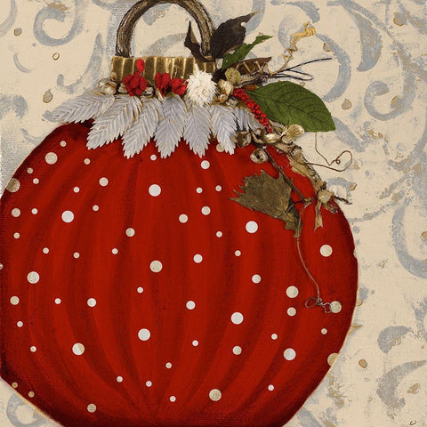 Red Ornament I White Modern Wood Framed Art Print by Pinto, Patricia