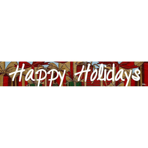 Happy Holiday with Presents White Modern Wood Framed Art Print by Pinto, Patricia