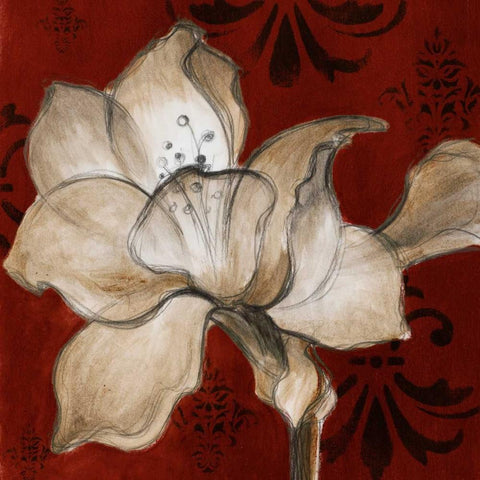 Amaryllis on Red II Black Ornate Wood Framed Art Print with Double Matting by Loreth, Lanie