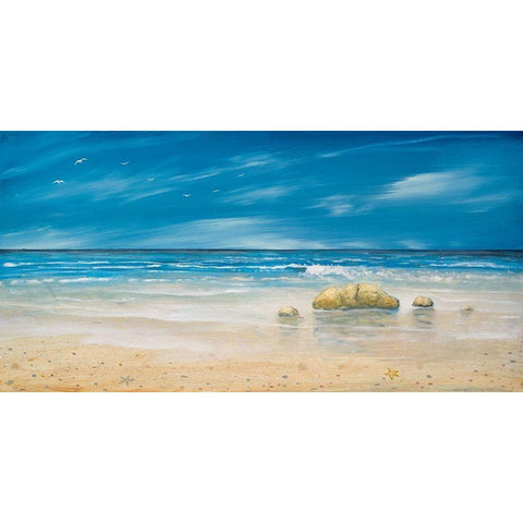 By the Shore White Modern Wood Framed Art Print by Kingsley