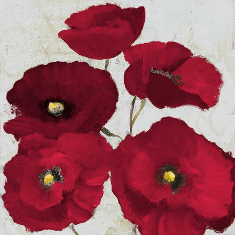 Kindle Poppies II White Modern Wood Framed Art Print with Double Matting by Loreth, Lanie