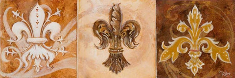 Fleur de Lis Trio Black Ornate Wood Framed Art Print with Double Matting by Riker, Thomas