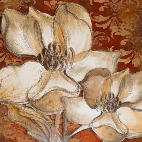 Whispering Magnolia on Red I Gold Ornate Wood Framed Art Print with Double Matting by Loreth, Lanie