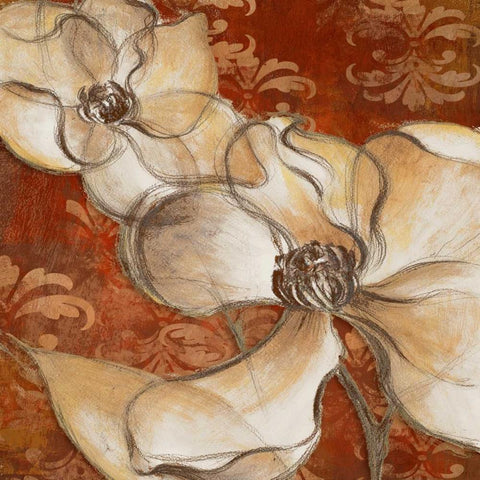 Whispering Magnolia on Red II White Modern Wood Framed Art Print with Double Matting by Loreth, Lanie