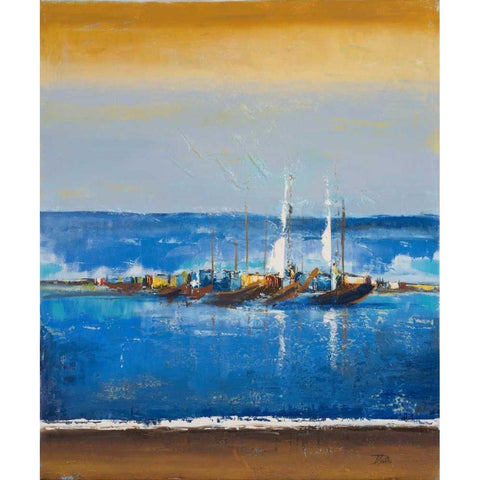 Blue Ocean I White Modern Wood Framed Art Print by Pinto, Patricia