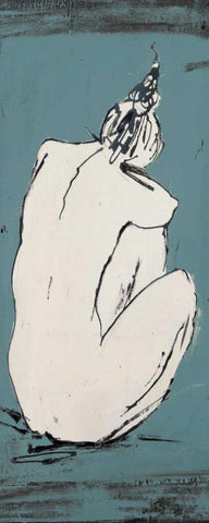 Nude Sketch on Blue I Black Ornate Wood Framed Art Print with Double Matting by Pinto, Patricia