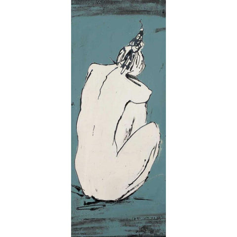 Nude Sketch on Blue I Gold Ornate Wood Framed Art Print with Double Matting by Pinto, Patricia