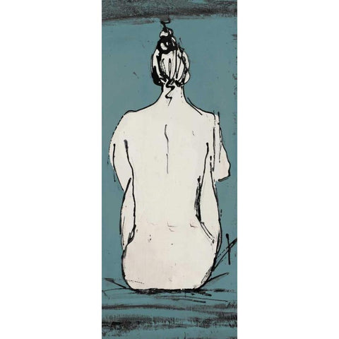Nude Sketch on Blue II White Modern Wood Framed Art Print by Pinto, Patricia